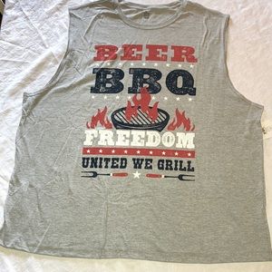 Beer, BBQ, Freedom-United We Grill Patriotic Muscle/Tank Top. size 3XL Gray